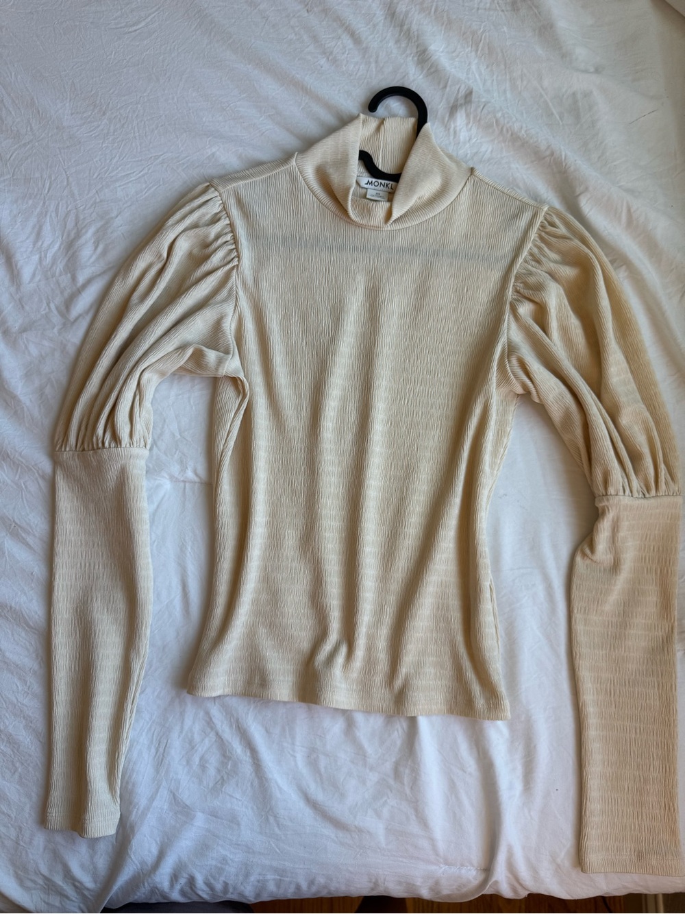 Monki Cream Long Sleeve Turtleneck with Puff Shoulders